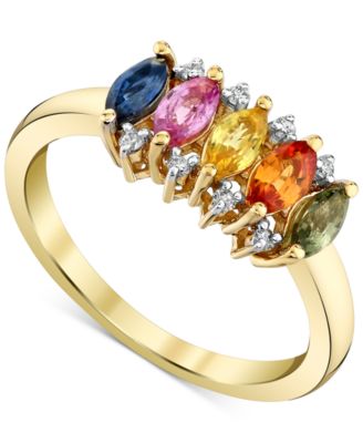 Macy's - Multi-Sapphire (1-1/6 ct. t.w.) & Diamond Accent Ring in 10k Yellow Gold