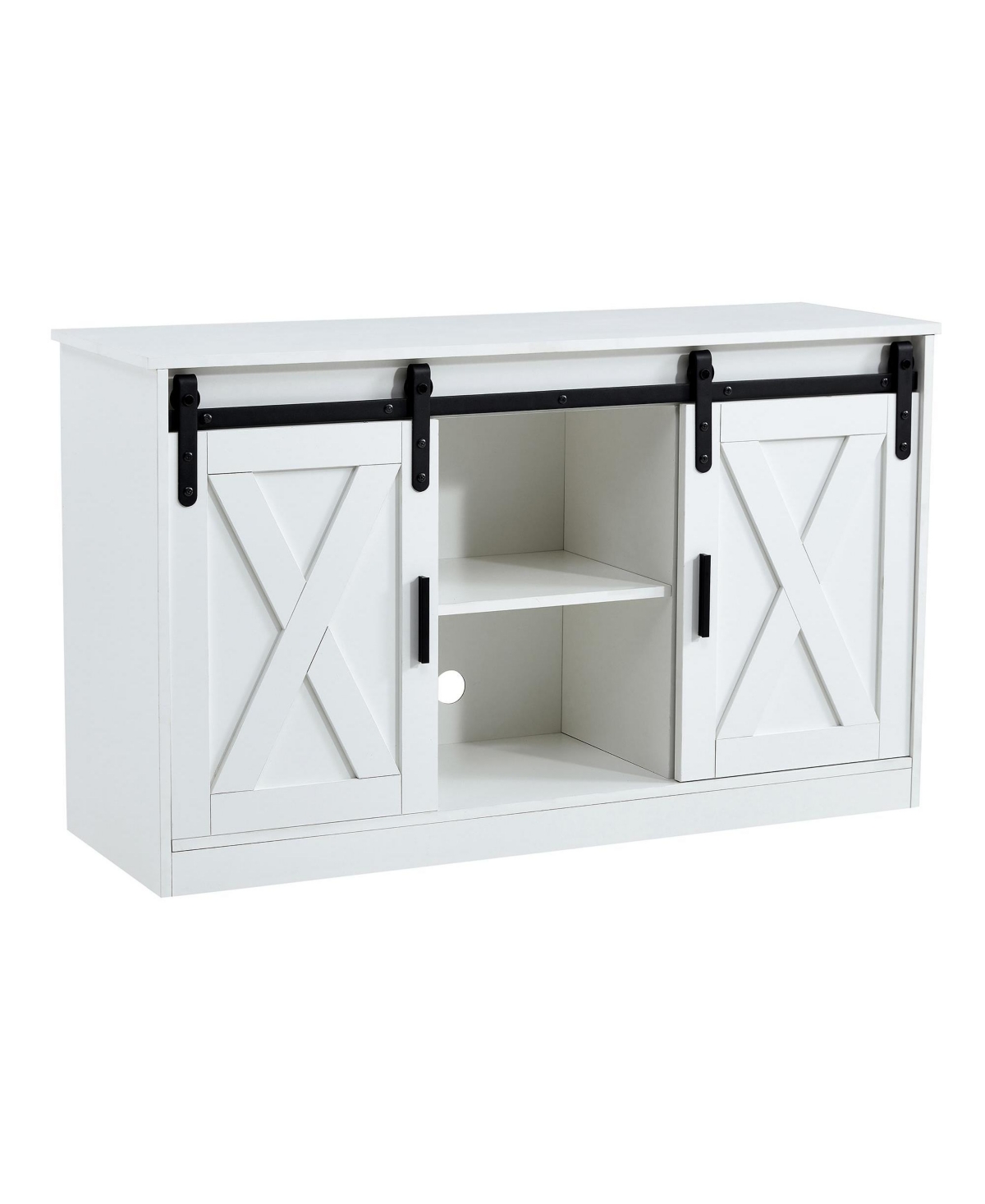 SlickblueDecorative Wooden Tv/Storage Cabinet with Sliding Barn Doors – Versatile Storage Solution for Bedroom - White