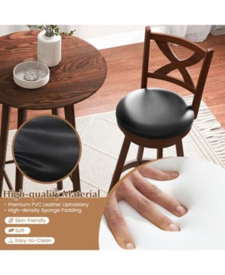 2 Pieces Classic Counter Height Swivel Bar Stool Set with X-shaped Open Back