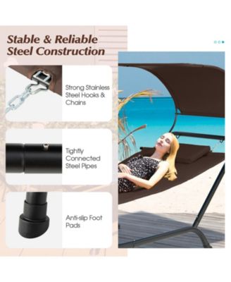 Patio Hanging Chaise Lounge Chair with Canopy Cushion Pillow and Storage Bag