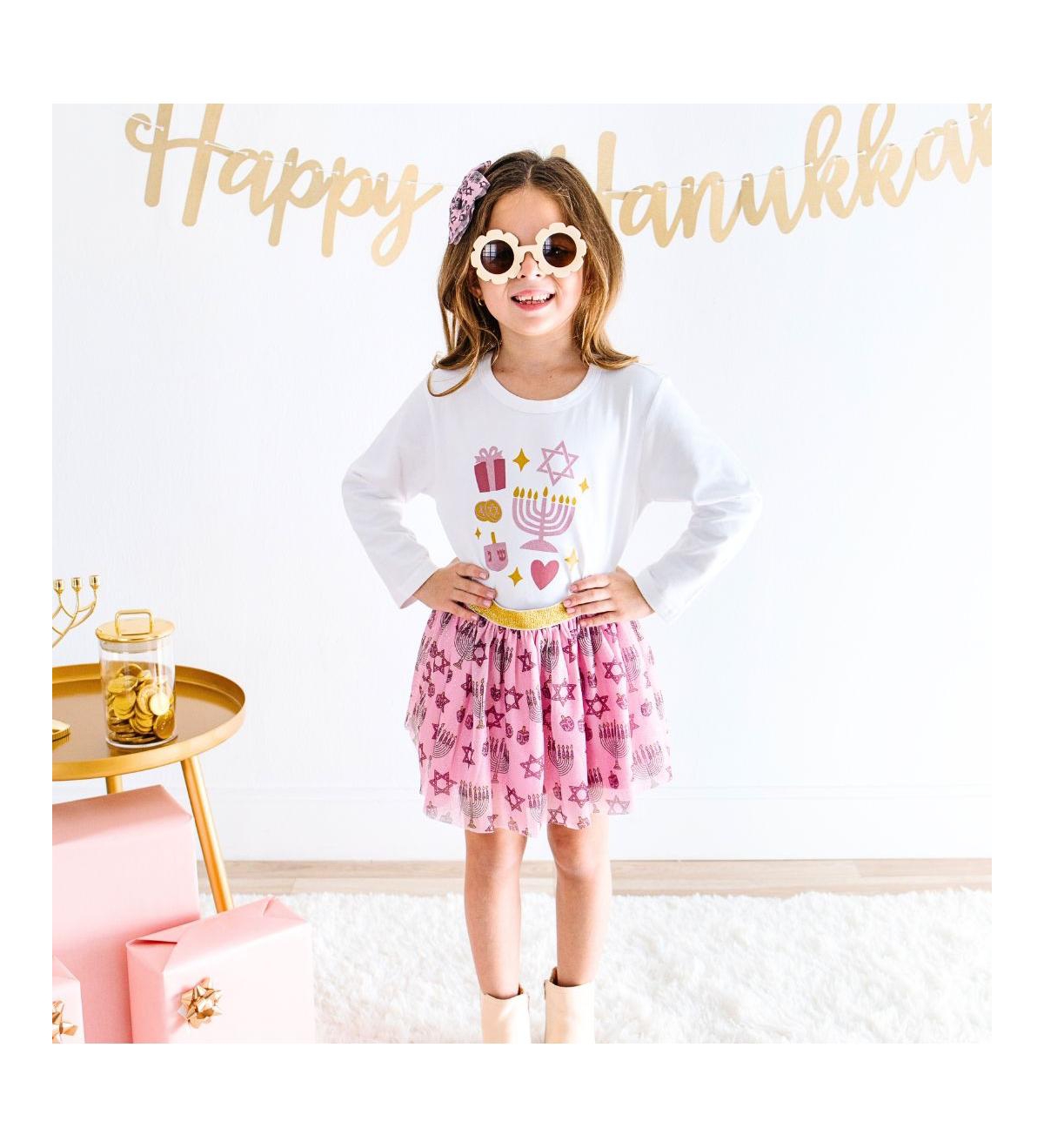 Sweet Wink Little and Big Girls Hanukkah Doodle Long Sleeve Shirt