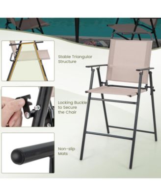 Patio Folding Bar Stool Set of 2 with Metal Frame and Footrest