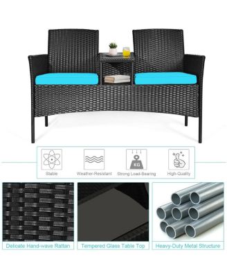 Wicker Patio Conversation Furniture Set with Removable Cushions and Table