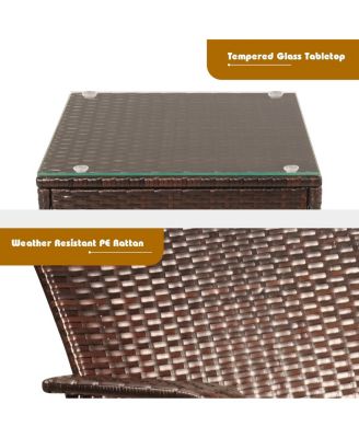 3 Pieces Patio Rattan Conversation Set with Glass Top Coffee Table and Cushions