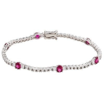 Suzy Levian Sterling Silver Black and White Cubic Zirconia Tennis Bracelet - Red