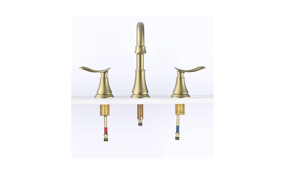 Slickblue 2-Handle 8-Inch Widespread BrushedBathroom Sink Faucet with 360° Swivel Spout, 3-Hole Vanity Basin Lavatory Faucet - Gold