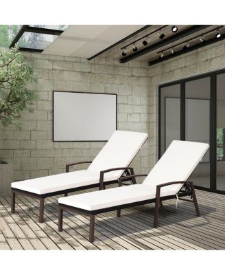 SUGIFT 2 Pieces Patio Rattan Reclining Chaise Lounge Chair with Cushion and Armrest