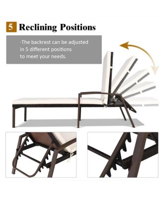 SUGIFT 2 Pieces Patio Rattan Reclining Chaise Lounge Chair with Cushion and Armrest