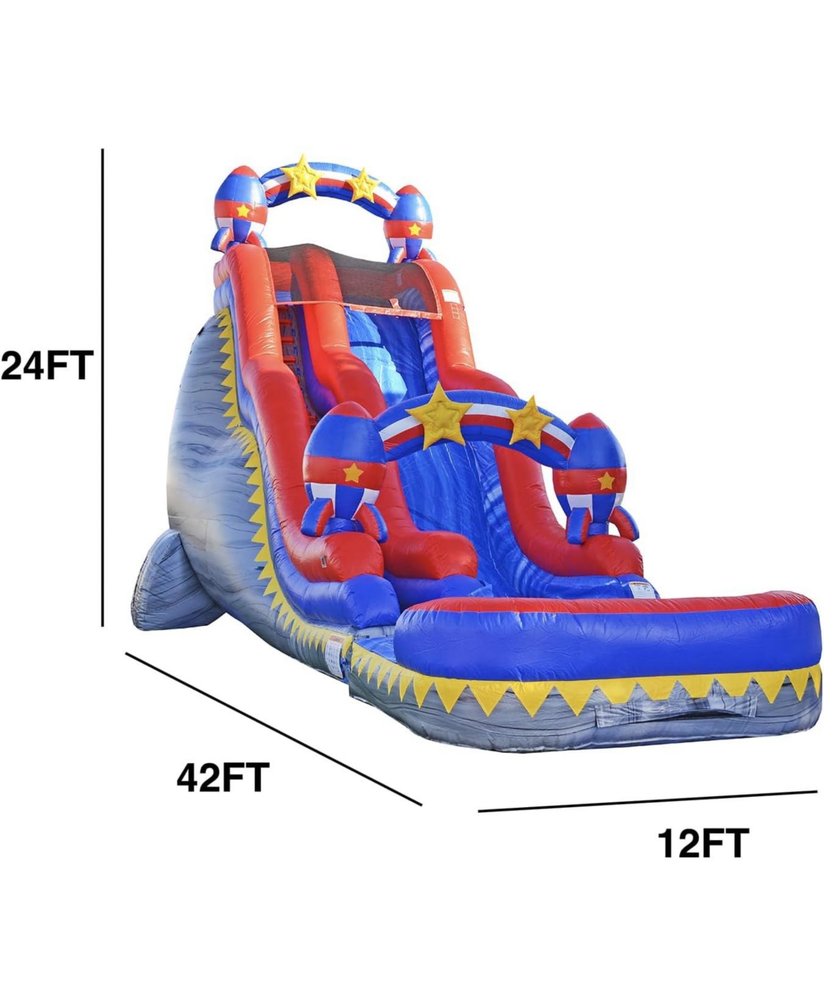 JumpOrange Commercial Grade Inflatable Rocket 1958 Double Drop Party Water Slide with Air Blower, Pvc Vinyl, Outdoor Play, Kids Party -/ Red / Y