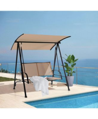 2-Seat Outdoor Canopy Swing with Comfortable Fabric Seat and Heavy-duty Metal Frame