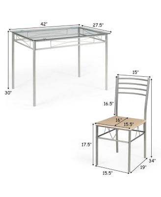 5 Pieces Dining Set Glass Table and 4 Chairs