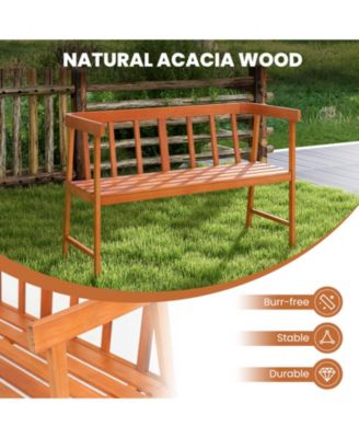 2-Person Patio Acacia Wood Bench with Backrest and Armrests