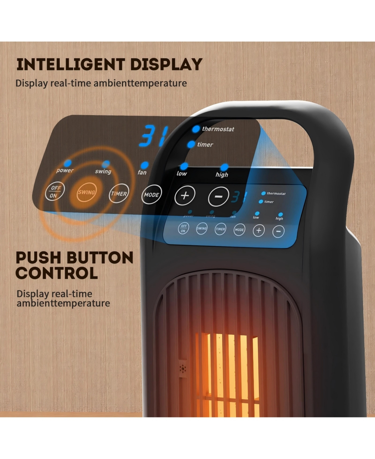 Sugift 1500W Oscillation Space Heaters, Portable Electric Heater with Remote for Inside, Office and Bedroom