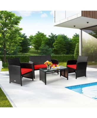 SUGIFT 4 Pieces Patio Rattan Cushioned Furniture Set