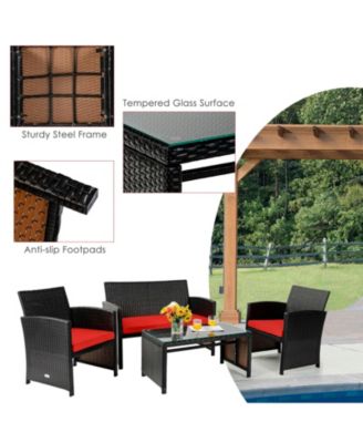 SUGIFT 4 Pieces Patio Rattan Cushioned Furniture Set