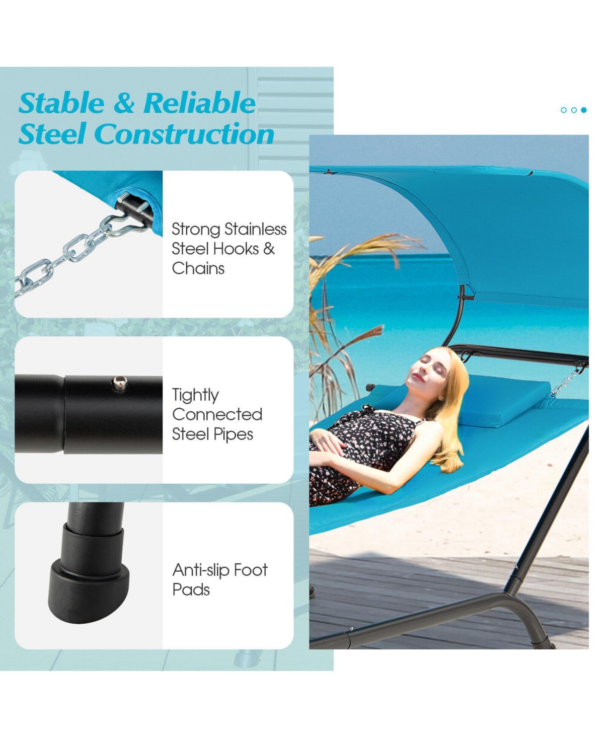Inolait Sugift Patio Hanging Chaise Lounge Chair with Canopy Cushion Pillow and Storage Bag