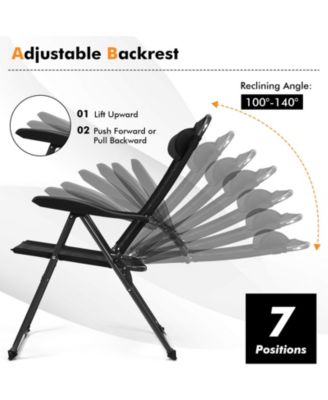 2 Pieces Patio Adjustable Folding Recliner Chairs with 7 Level Adjustable Backrest