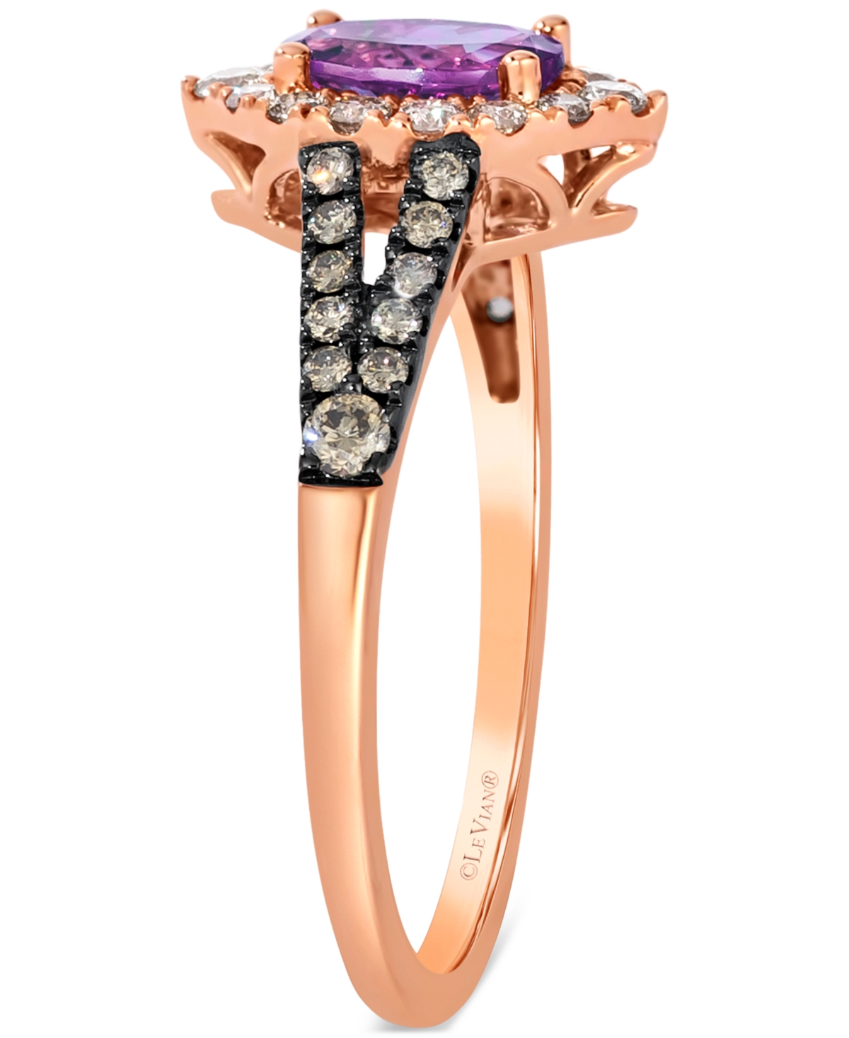 Le Vian Grape Amethyst (3/4 ct. t.w.) & Diamond (3/8 ct. t.w.) Halo Split Shank Ring in 14k Rose Gold - 14K Strawberry Gold Ring