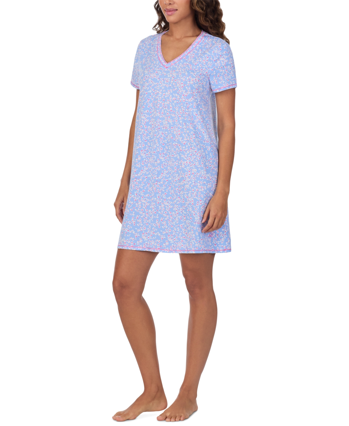 Shop Cuddl Duds Women's Printed Short-sleeve Sleepshirt In Periwinkle Print