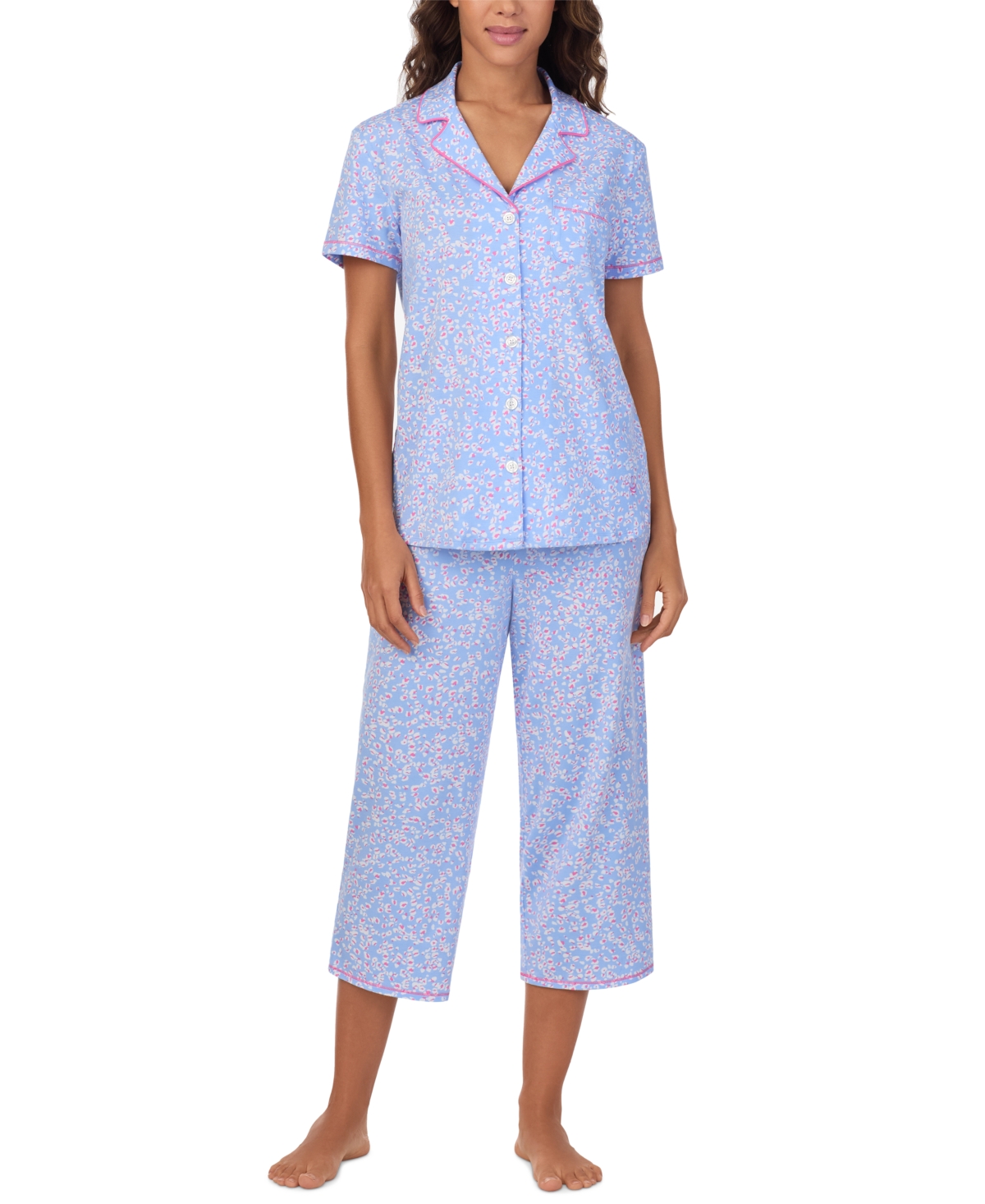 CUDDL DUDS WOMEN'S PRINTED COLLARED CROPPED PAJAMA SET 