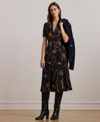 Lauren Ralph Lauren - Women's Print Belted Georgette Puff-Sleeve Dress