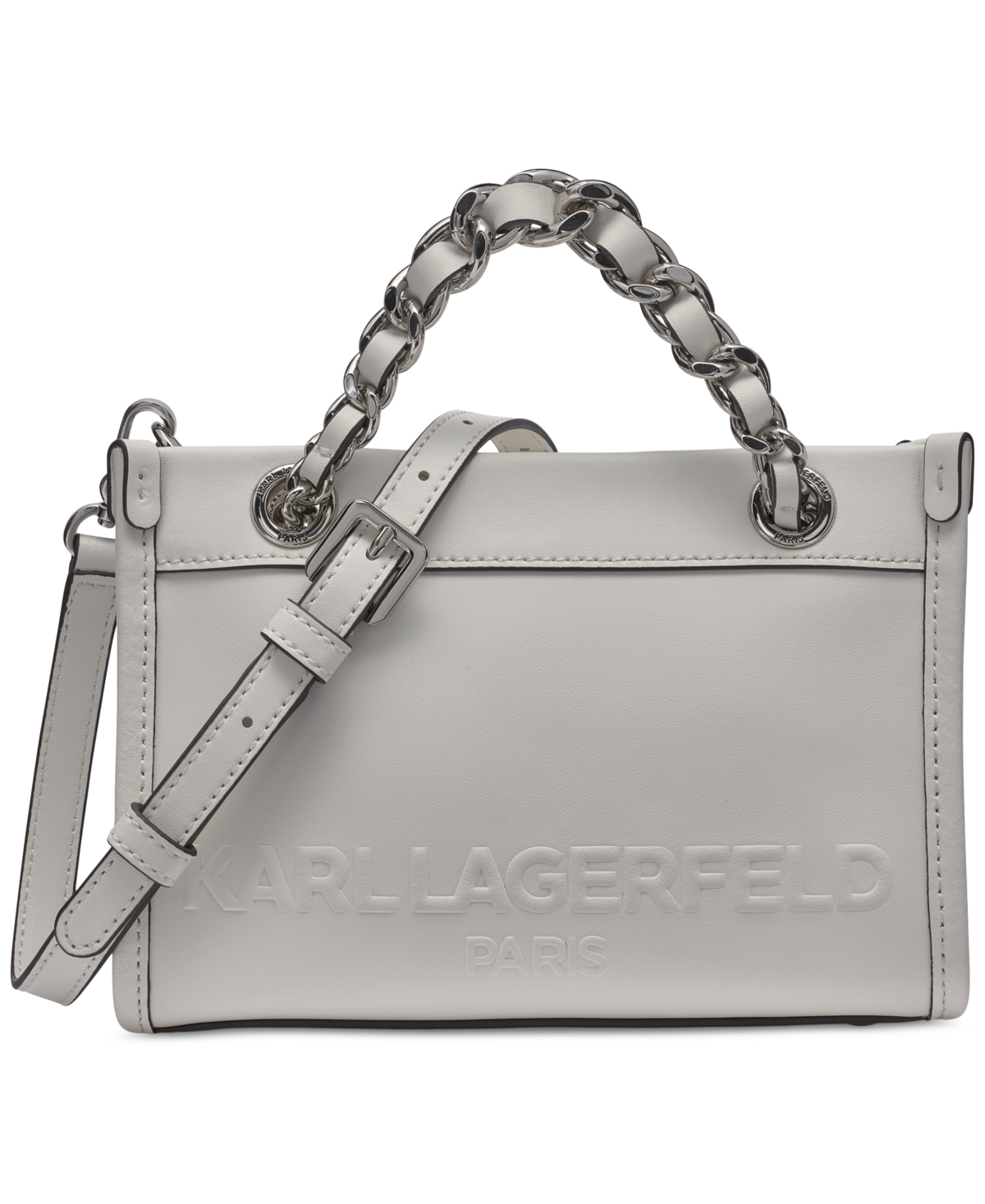 Karl Lagerfeld Savoie Small Leather Crossbody In White,silver