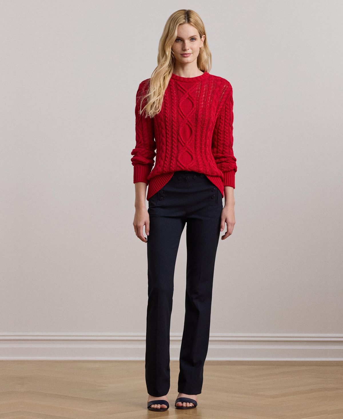 Lauren Ralph Lauren Women's Aran-Knit Cotton-Blend Crewneck Sweater, Regular & Petite