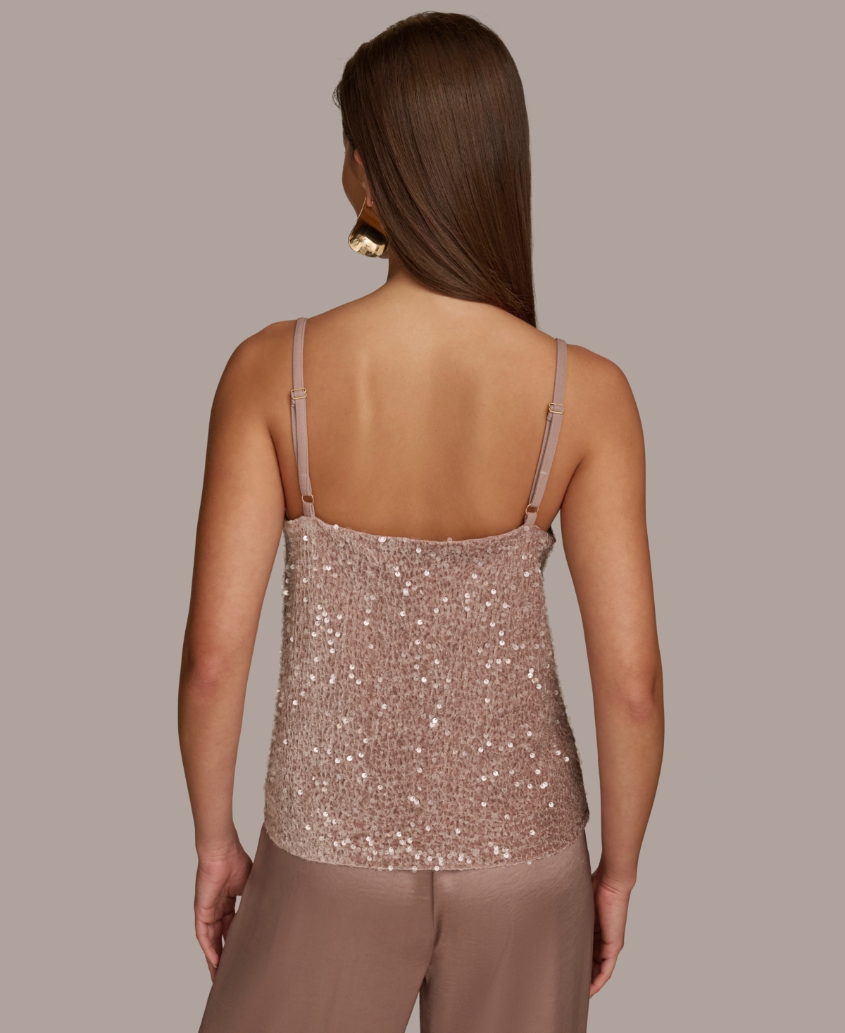 Donna Karan New York Women's Cowl-Neck Sequin Tank Top -clear Sequins