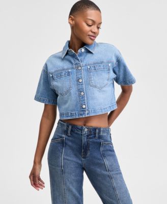 And Now This - Women's Cropped Button-Front Denim Shirt