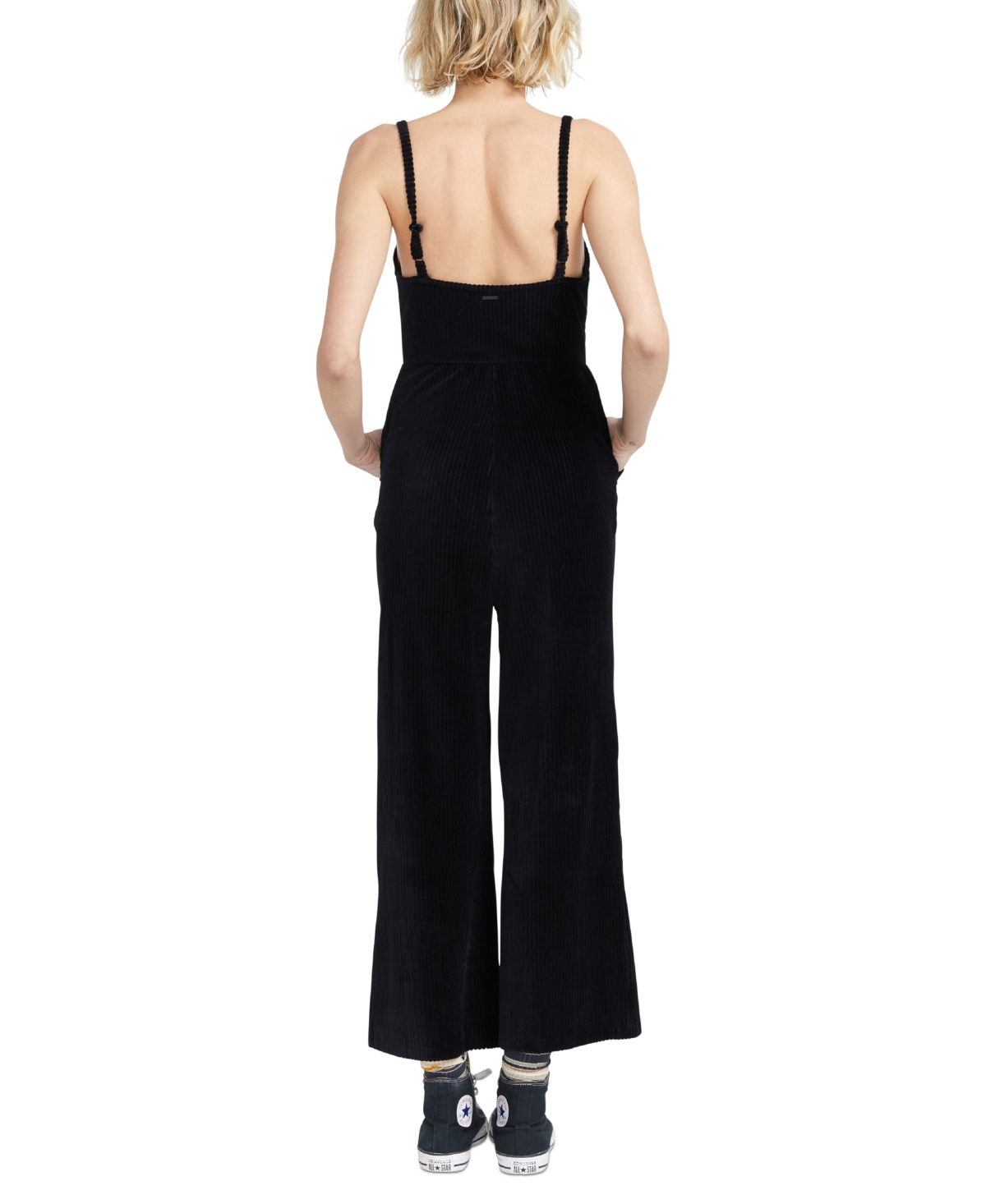 VOLCOM JUNIORS' CORDING TO U SLEEVELESS FLARE-LEG ROMPER 