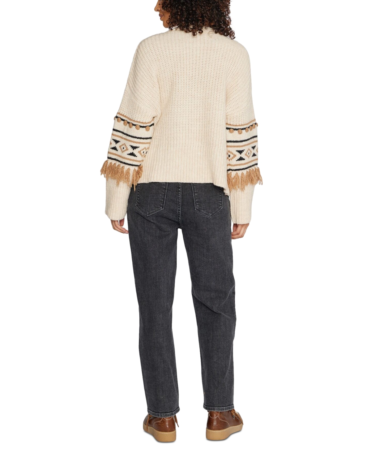 Shop Driftwood Women's Tasseled Geo-print Dropped-shoulder Sweater In Cream