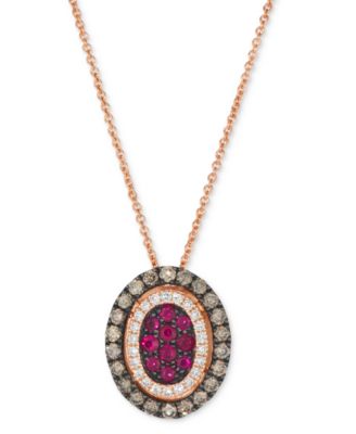 Le Vian - ChPassion Ruby (1/4 ct. t.w.) & Diamond (1/2 ct. t.w.) Halo Cluster Oval 20" Adjustable Pendant Necklace in 14k Rose Gold