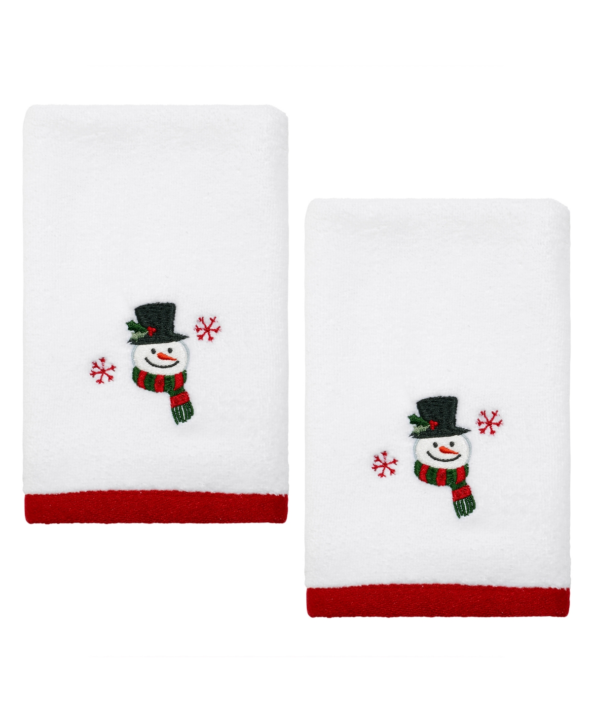 Avanti Winter Snowman Cotton Fingertip Towel, 18" X 11" In White