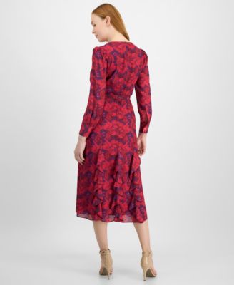 Tahari ASL Women's Belted Cascading Ruffle Dress - Macy's