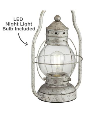 Bodie Rustic Industrial Table Lamp 26" High Distressed Silver with USB Charging Port Nightlight LED Off White Linen Shade for Desk