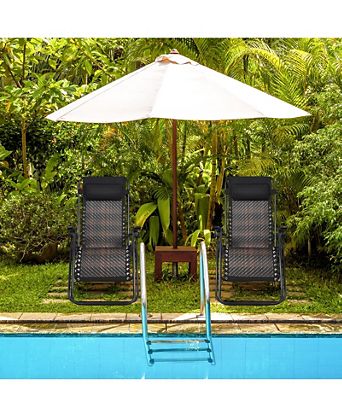 2 Pieces Folding Patio Rattan Zero Gravity Lounge Chair