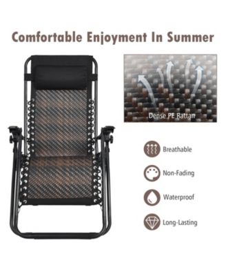 SUGIFT 2 Pieces Folding Patio Rattan Zero Gravity Lounge Chair