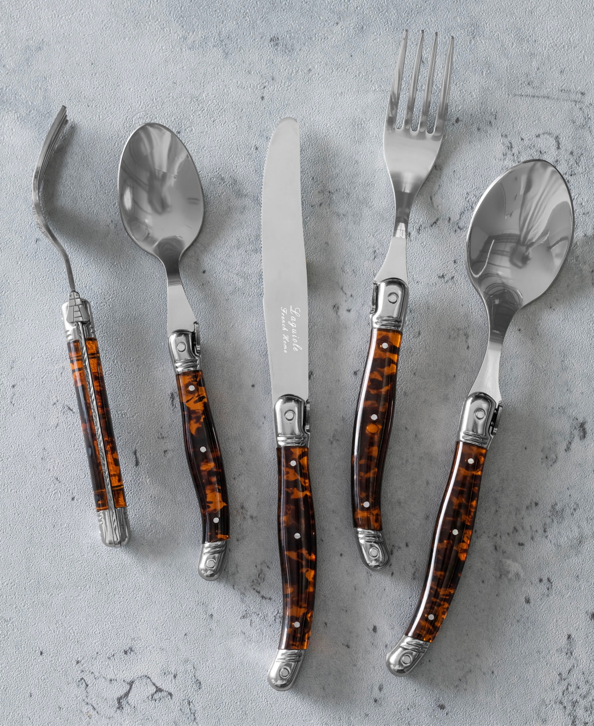 French Home Laguiole Connoisseur 20-piece Flatware Set With Tortoise Handles In Tortoise Shell