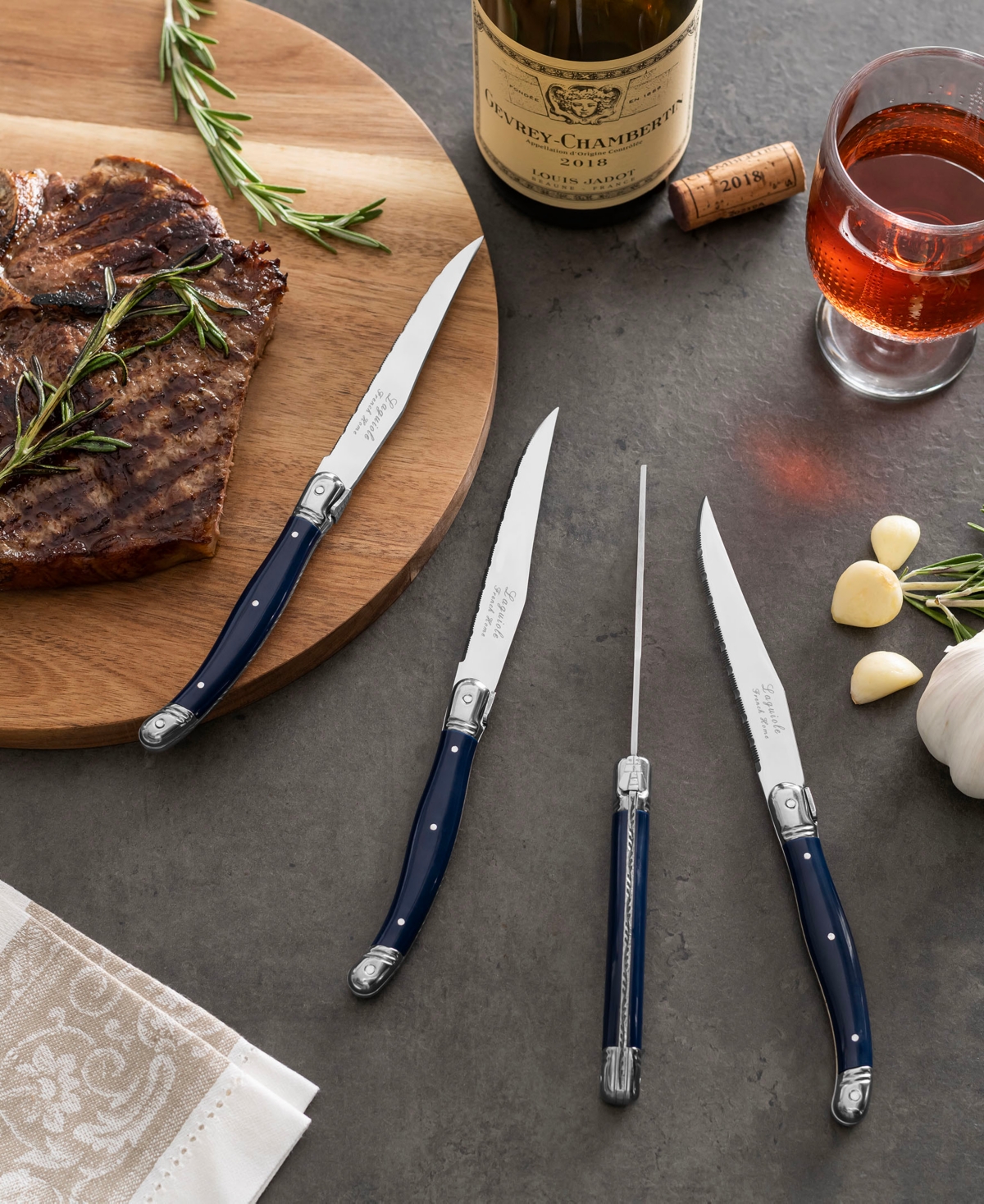 French Home Laguiole Connoisseur 4-piece Steak Knife Set With Handles In Navy Blue