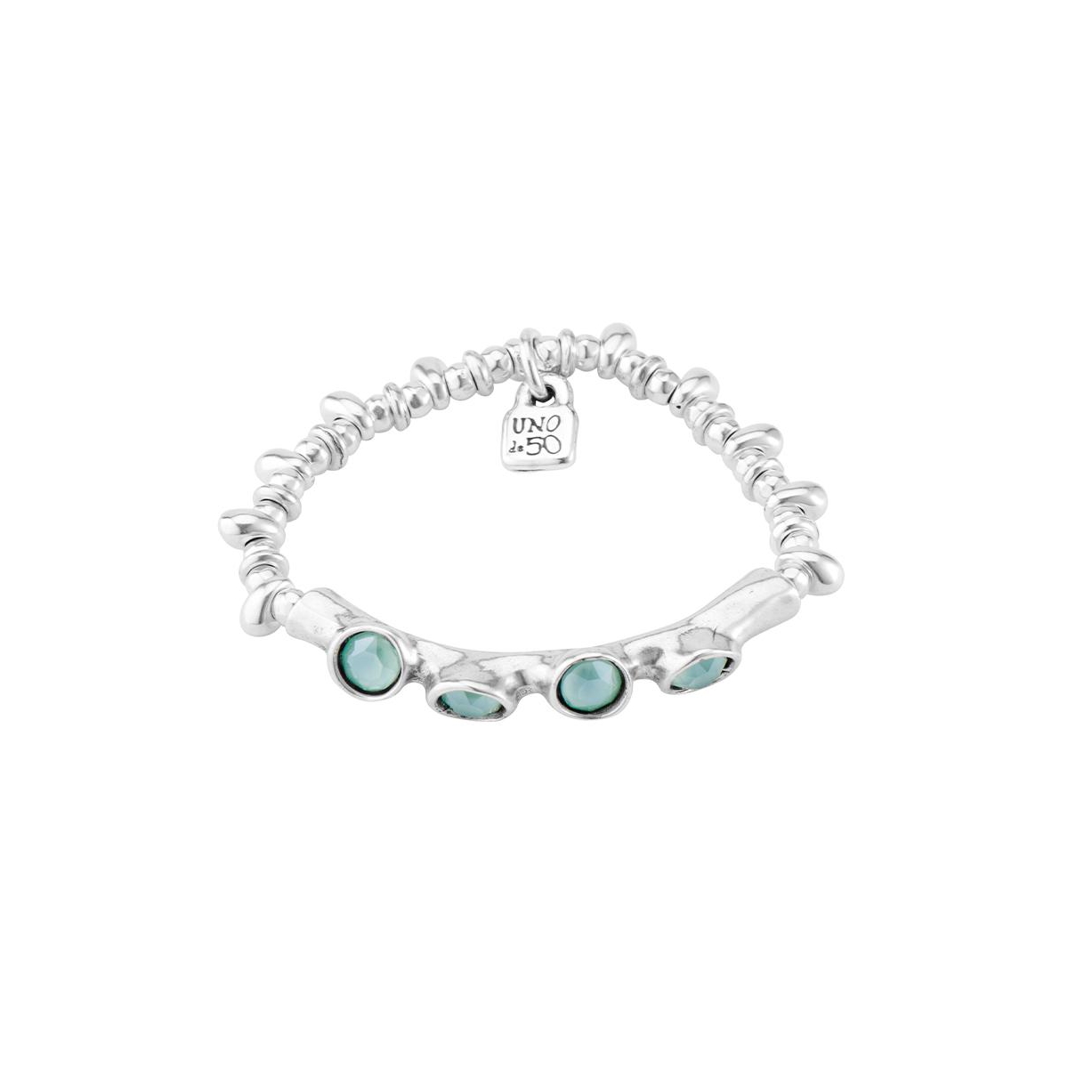 Unode50 Sterling Silver Faceted Crystal Leather Bracelet In Silver