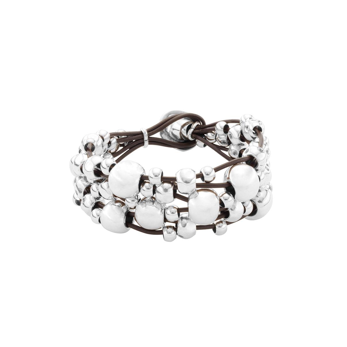 UNOde50 Sterling Silver Wide Leather Metal Clad Bracelet - Silver