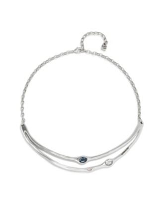 Sterling Silver Plated Metal Alloy Rigid Necklace with Faceted Crystals
