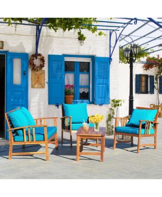 4 Pieces Wooden Patio Sofa Chair Set with Cushion