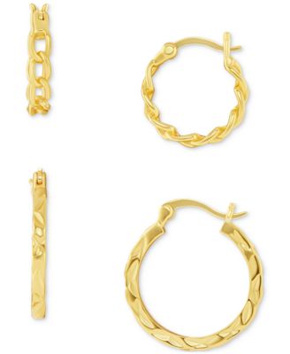 Macy's - Polished Braided & Diamond-Cut Hoop Earrings Set in 18k Gold over Sterling Silver