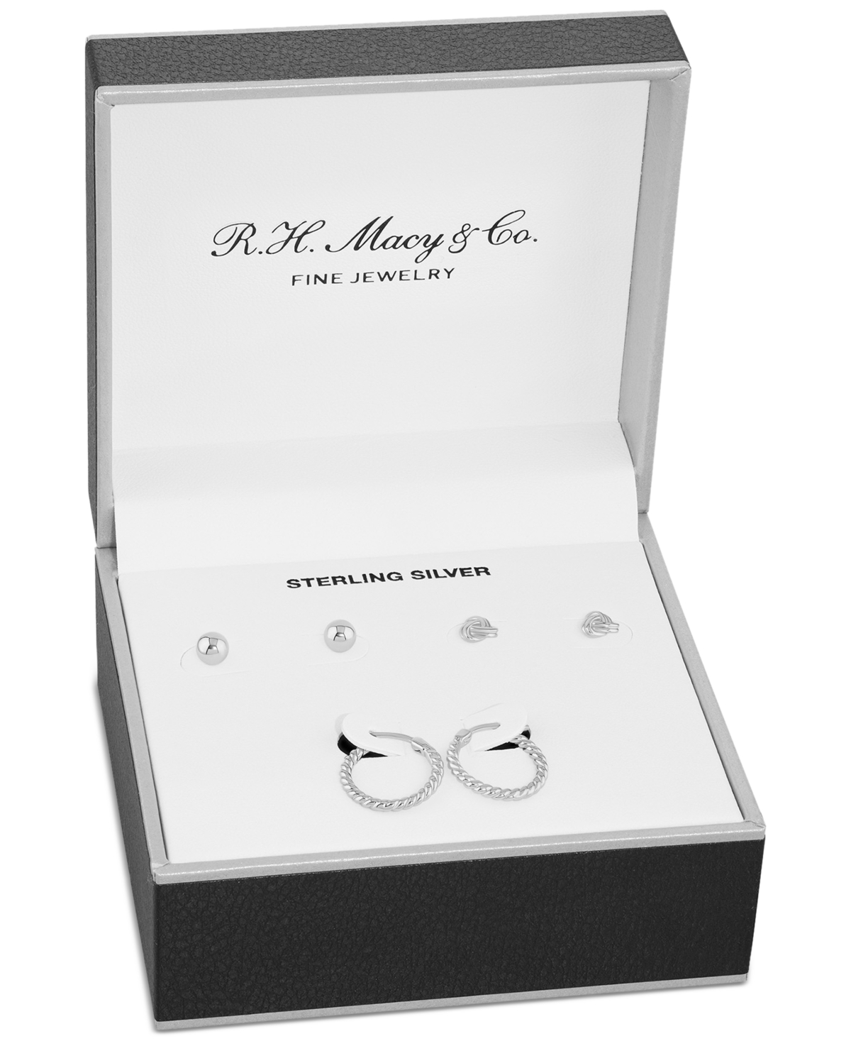 Macy's Polished Stud & Hoop Earrings Set In 18k Gold Over Sterling Silver, Created For  In Silver