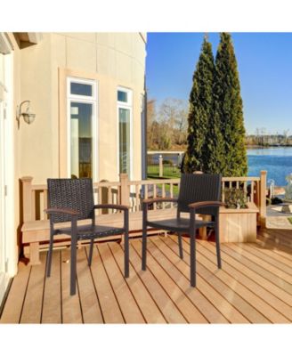 Set of 2 Outdoor Patio PE Rattan Dining Chairs