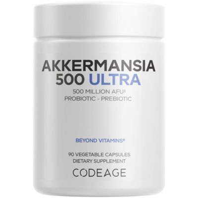 Codeage Akkermansia Muciniphila Probiotic Ultra - High-Potency 500M AFUs Akkermansia Probiotic Supplement - Enhanced Daily Probiotic & Prebiotic, Chic