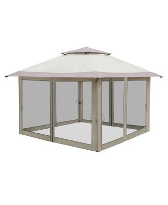 Khaki Oxford Cloth Folding Shed with Right-Angle 4-Sided Gauze Mesh and Double-Top Overhangs