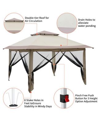 Khaki Oxford Cloth Folding Shed with Right-Angle 4-Sided Gauze Mesh and Double-Top Overhangs