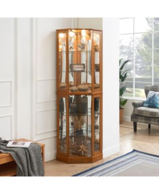 6-Shelf Corner Curio Display Cabinet with Lights and Mirrors